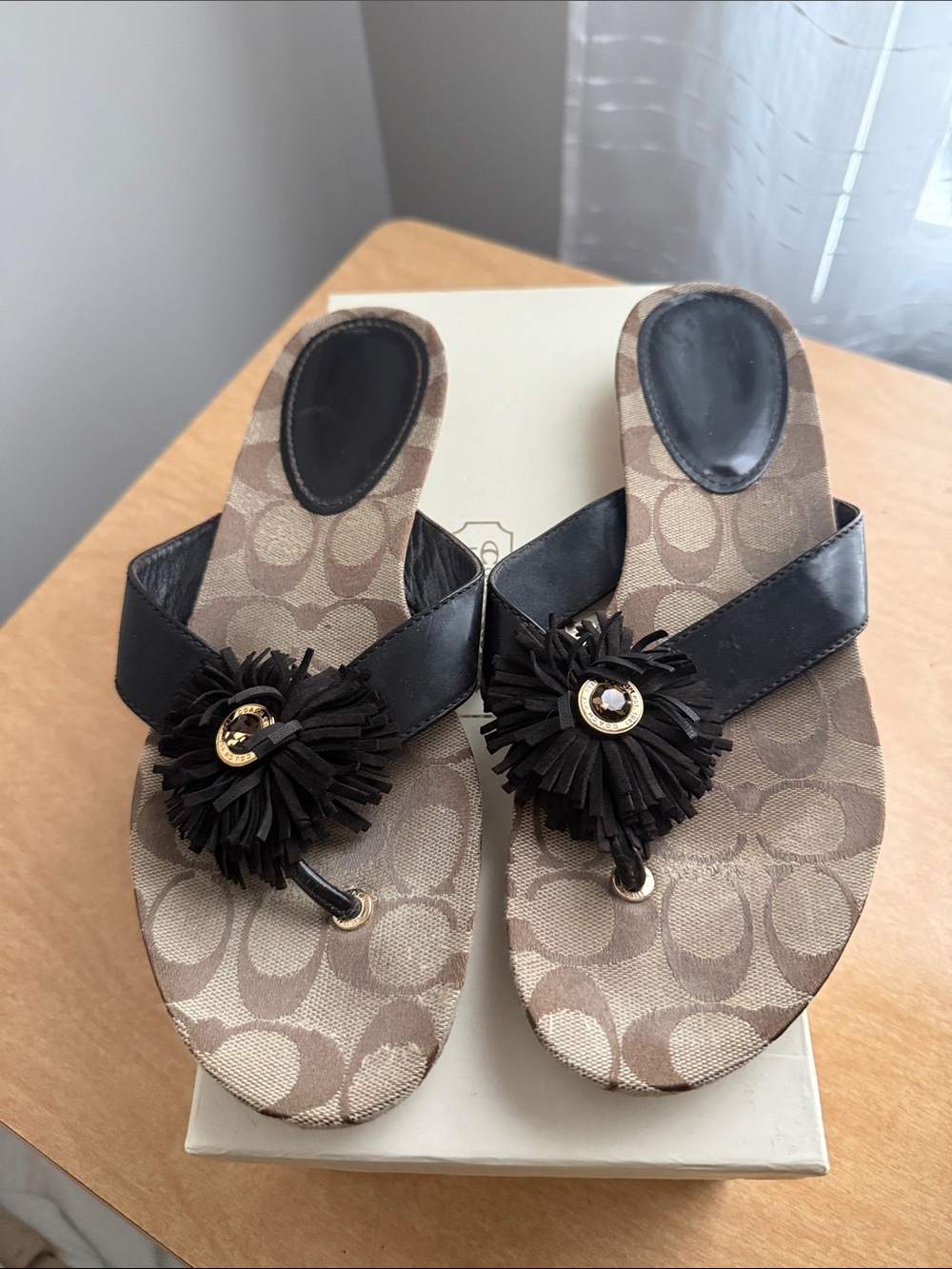 Brown Floral-Accent Women's Sandals - Designer Monogram Insole
